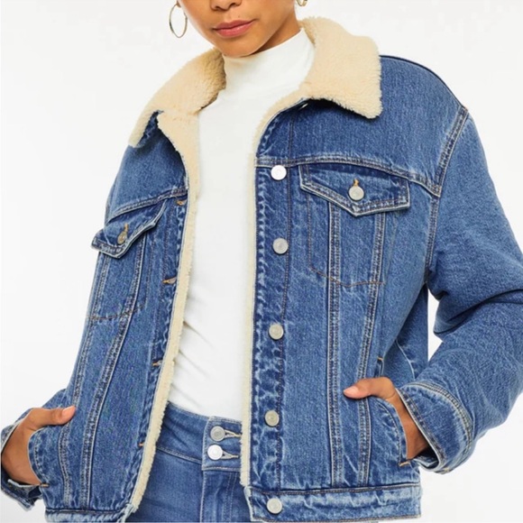 NWT Kancan Oversized Relaxed Fit Jean Denim Faux Sherpa Trucker Jacket - Picture 1 of 12